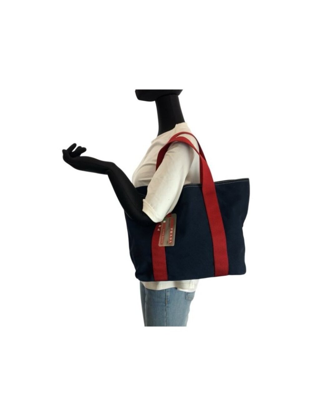 Prada Sports Canapa Navy Red Canvas Tote - Picture 7 of 9